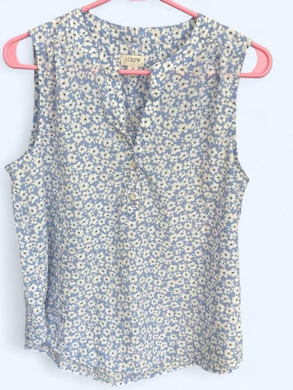 J. Crew Blue and Cream Floral Sleeveless V-Neck Camisole